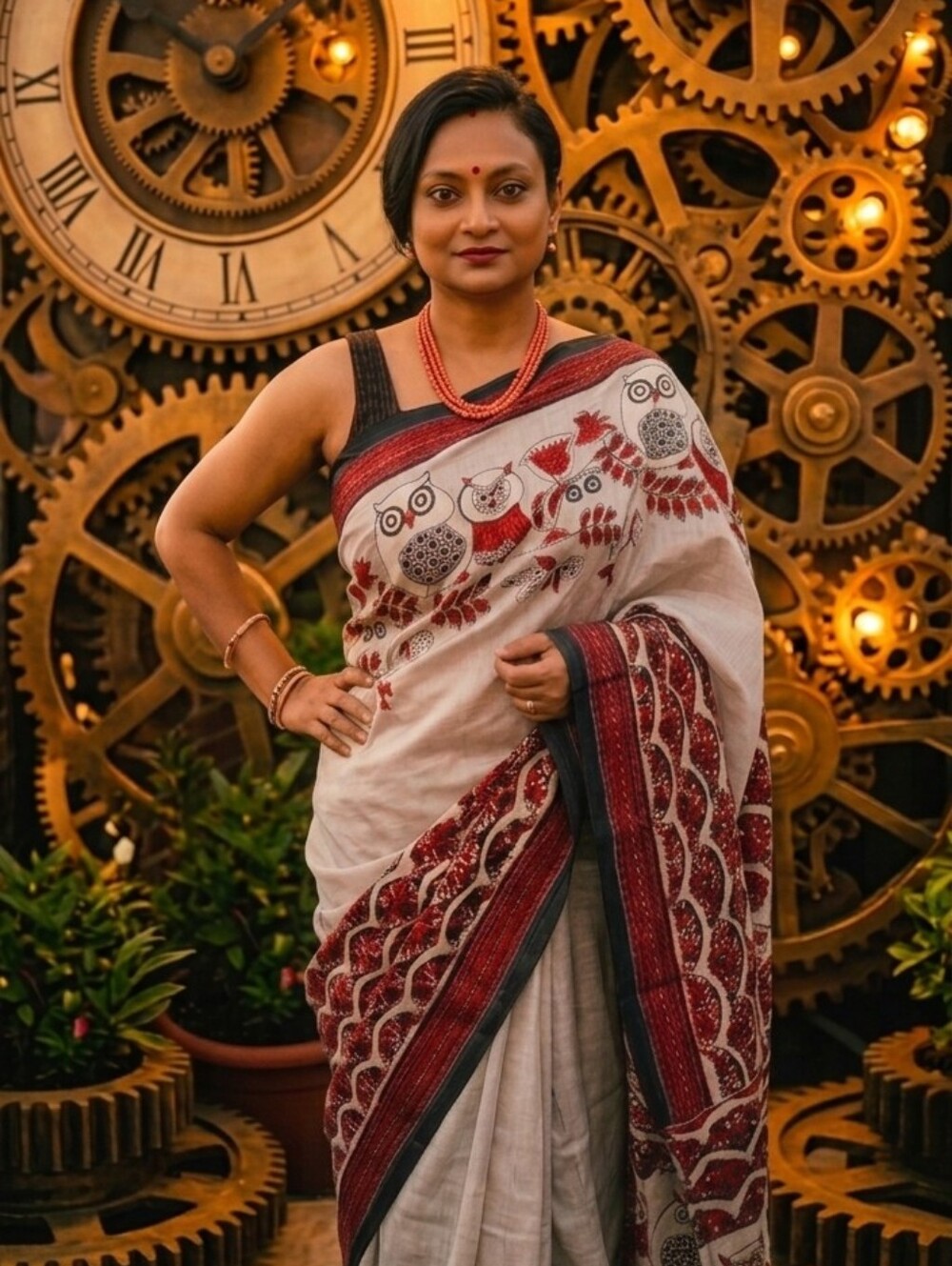CUTE OWL SAREE : HAND EMBROIDERY ON PURE SILK